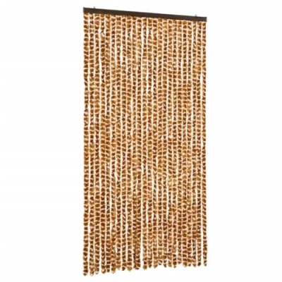 Image of vidaXL Insect Curtain 100x220 cm Ochre and White Chenille Lightweight, Effective Barrier for Homes, Caravans Easy to Install Remove