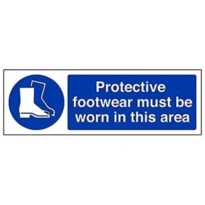 Image of V Safety Protective Footwear Must Be Worn In This Area PPE Sign 300mm x 100mm 1mm Rigid Plastic