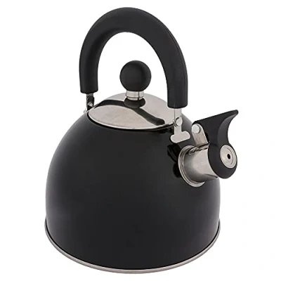 Image of Highlander Deluxe Whistling Kettle ― Stainless Steel, 2L Capacity Great for Camping Available in Orange and Black