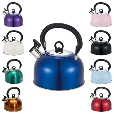 Image of Buckingham 30804 Colour Coated Stainless Steel Camping Whistling Kettle with Heat Resistant Phenolic Handle, Met.Blue, 2.5 Litre, liters