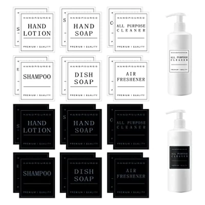 Image of 24Pcs Waterproof Bottle Labels, GLADFRESIT Bathroom Dispenser Label Stickers for Hand Soap, Lotion, Shampoo and Conditioner Removable