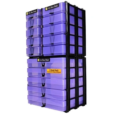 Image of WestonBoxes Drawer Stak Storage Units, 3 Stackable units A4, A5 &amp; DL Crafting Solution including boxes (Purple)