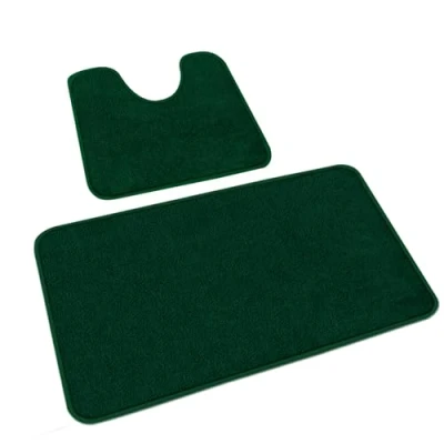 Image of Rururug Bath Mat Sets 2 Piece Washable Microfiber Bathroom Mats New Point Plastic Non slip Bottom Rug and Toilet Set (Green, 50x80cm+50x40cm)