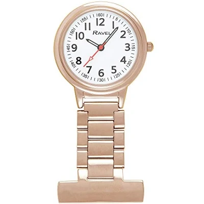 Image of Ravel Classic Easy Read Nurses Fob Watch Analogue Quartz R1101.40 Rose Gold Tone