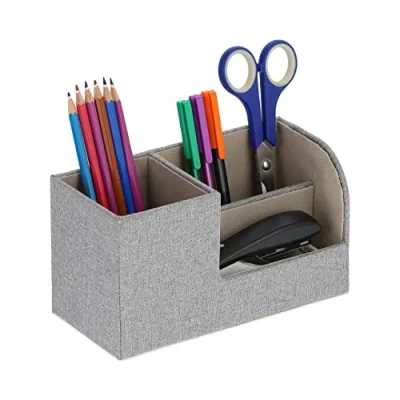 Image of Desk Organiser, 3 Compartments, Fabric Look, h x w d: 11 20 9 cm, Office &amp; Home, Grey Relaxdays