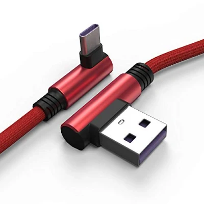 Image of TECHGEAR USB C Cable, 1M Type 90 Degree Right Angle Sync &amp; Fast Charge Cable Compatible with Huawei P50, Moto G13/G54, Samsung Note 20, S22 S21 S23 A15 A35 A55 A54 5G, Reno 7 4 OnePlus 9, Pixel 8