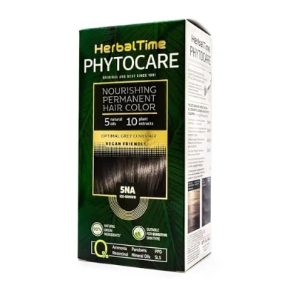 Image of Herbal Time Phytocare Permanent Hair Dye Color Ice Brown 5NA Professional Natural Kit Nourish and Protect Your Ammonia, PPD SLS Free 124.5 ml