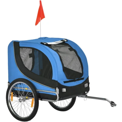 Image of PawHut Steel Dog Bike Trailer Pet Cart Carrier for Bicycle Kit Water Resistant Travel Blue and Black