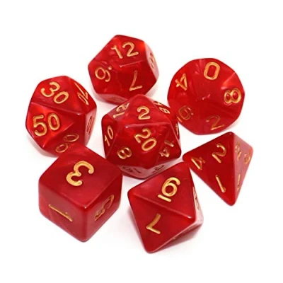 Image of CREEBUY Polyhedral DND Dice Set Pearl Red for Dungeon and Dragons D&amp;D Pathfinder MTG 7 Die RPG with Bag