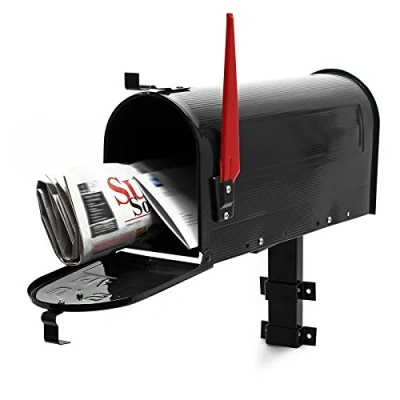 Image of US Mailbox Post Letter Box American Design Black with Wall Mount