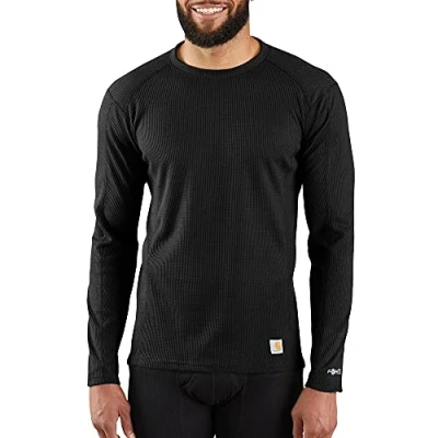 Image of Carhartt Men&#039;s Force Midweight Classic Thermal Base Layer Long Sleeve Shirt Top, Black, XXXL Tall