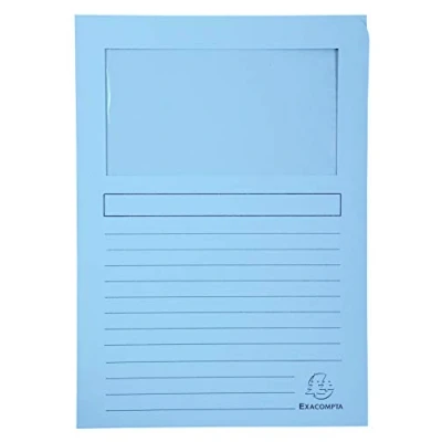 Image of Exacompta Ref 50152E Super Window Folders 220 x 310mm in Size, Suitable for Holding A4 Documents, 160gsm Card, Clear Document Viewing Light Blue (Pack of 100)