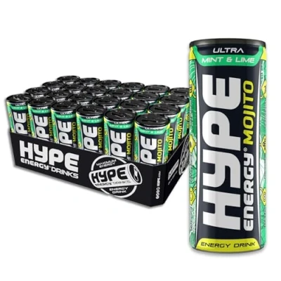 Image of Hype Energy MOJITO Mint &amp; Lime Drink 24x250ml Caffeine Content, Taurine 5 x B Vitamins Vegan and Gluten Free An Exquisite Blend of Exotic with a Power Punch