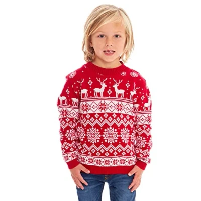 Image of Boys Girls Kids Children Unisex Christmas Xmas Knitted Novelty, Retro, Elf, Football Jumper Sweater (as8, Age, 11_Years, 12_Years, Regular, Red Nordic Kids, 11 12 Years)