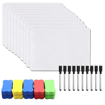 Image of 10PCS A4 Whiteboard, Mini Whiteboard Double Sided Small with 10 Dry Erasers for Children&#039;s Drawing and Writing Perfect Classrooms, Homes Offices
