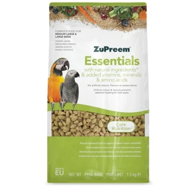 Image of ZuPreem Essentials Pet Bird Food Natural Ingredients Feed Suitable for Grey Parrots, Macaws, Cockatoos, Caiques and Medium Large Birds 1.5 kg