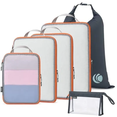 Image of Cipway Compression Travel Packing Cubes,Mesh Design Lightweight Bags Organiser for Backpack Suitcases Home Storage(Grey 6pcs)