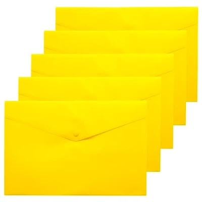 Image of eco A4+ 50% Recycled Transparent Press Stud Popper Wallet, Plastic Folders (Pack of 5), Yellow, eco035YELLOW