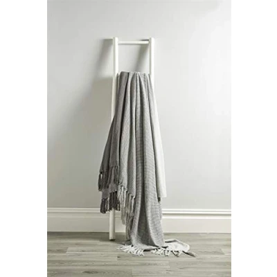 Image of Olivia Rocco Box Check 100% Cotton Throw Large Sofa Bed Chair Throws Tasselled Decorative Blanket, Grey 127 x 152 cm