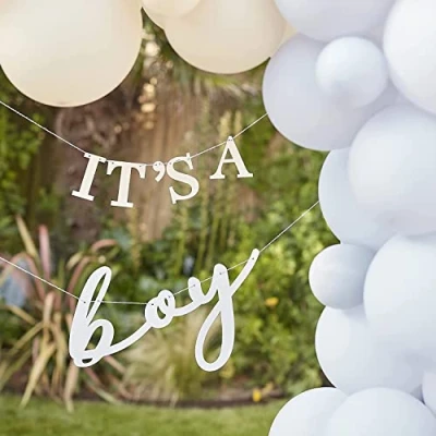 Image of Ginger Ray Teddy Bear Shower Customisable Baby Name Bunting 2m, Taupe