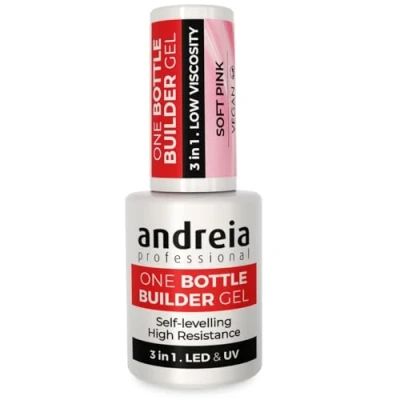 Image of Andreia Professional Gel Builder Nail Construction Triphasic 3 in 1 Low Viscosity LED &amp; UV a Bottle Extension Self Levelling High Resistance Colour Soft Pink 14ml