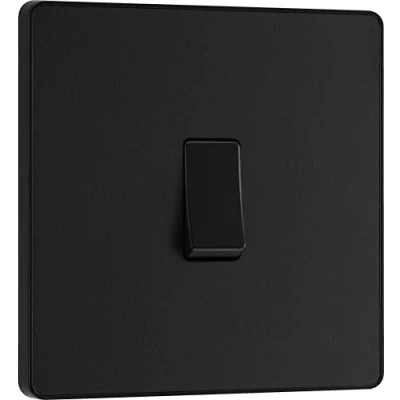 Image of BG Electrical Single Wall Light Switch, 2 Way, Screwless Front Plate, Round Edges, Evolve, Matt Black, 20A, 16AX, PCDMB12B