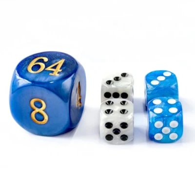 Image of 5pcs set 30MM Backgammon Pearl Dice (1 3/16&quot;) Large Doubling Cube Plus 4pcs 16MM (Blue/White Marbleized)