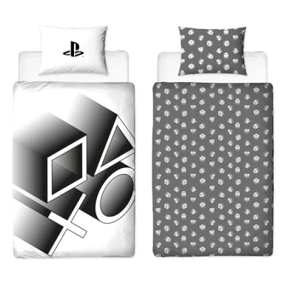 Image of Character World PlayStation Official Single Duvet Cover Set Stretch Gaming Design Reversible 2 Sided Bedding Including Matching Pillow Case Black and White Bed Polycotton