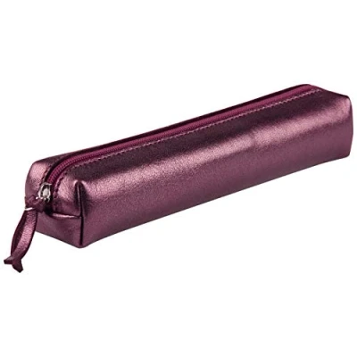 Image of Clairefontaine Ref 400001C Cuirisé&#039; Leather Slim Pencil Case 4 x 2.5 19.5cm, Made From Genuine Lambskin Leather, Metal Zip With Puller Cherry
