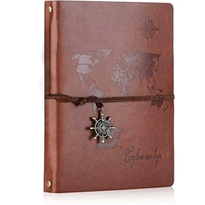 Image of SEEALLDE A5 Leather Notebook Travel Journal Vintage Diary Refillable 100 Sheets/200 Pages 80GSM Acid Free Paper Best Gift Idea…