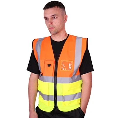 Image of TWO TONE EXECUTIVE HI VIZ VEST ORANGE / SATURN YELLOW XL