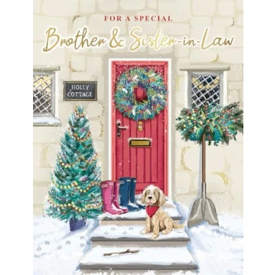 Image of Piccadilly Greetings Christmas Card For a Special Brother &amp; Sister In Law Dog door 8 x 6 inches