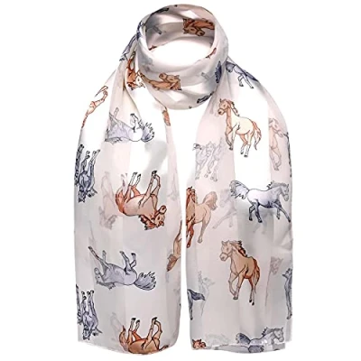 Image of Horse Print Satin Stripe Scarf, Ivory