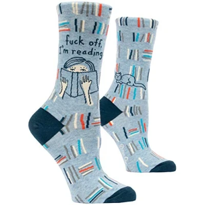 Image of Blue Q Fuck Off, Im Reading Crew Sock, Women 5 10, multicolour