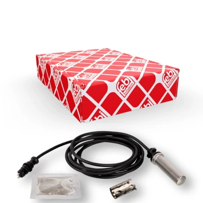 Image of 0041221280, 41221280 ABS Sensor FEBI BILSTEIN 172028 Rear Axle Left, Right with sleeve, grease 1150Ohm 2060mm
