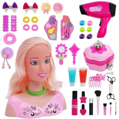 Image of Kids Hairdressing Set Play Hair Dressing 41PCS/Set Cute Hairdresser Role for Doll Head Styling with Dryer and Accessories Pretend Makeup Sets Girls Gift Set1