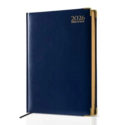 Image of G4GADGET 2026 A4 Diary Week to View Blue Weekly Planner with UK Holidays &amp; Global Info Hardback Academic for Students, Teachers Office Use Organizer Notes Contacts