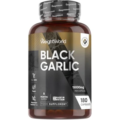 Image of Black Garlic Capsules 180 High Strength Odourless Not Tablets for Adults 6 Months Supply 15000mg per Capsule Rich Source of Amino Acids Vegan Supplement