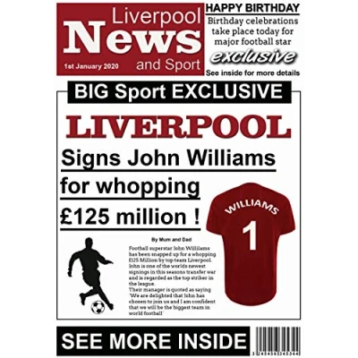 Image of Personalised Liverpool Newspaper Football Birthday Card (19 20)