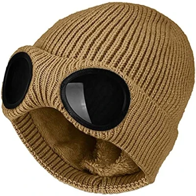 Image of XRDSS Unisex Goggle Beanie Knitted Winter Chunky Hat (Coffee)