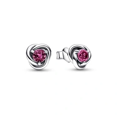 Image of Pandora October Pink Eternity Circle Stud Earrings Sterling Silver Birthstone with Man Made Stones for Women Gift Her No Box