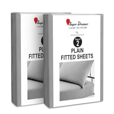 Image of 2 Pack Fitted Sheet Double Deep Pocket 25cm Microfiber Bed (137x193 cm) Wrinkle &amp; Fade Resistant Elastic Corners Breathable Easycare Bottom Grey