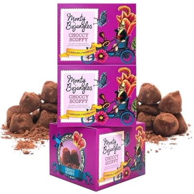 Image of Monty Bojangles Choccy Scoffy 3 Gift Boxes Choose from 10 Flavours Cocoa Dusted Truffles, x 100g (Gift Pack 300g)