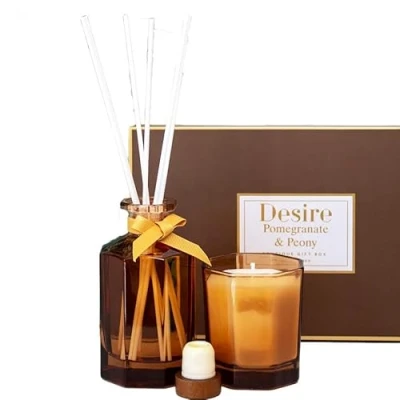 Image of Candle and Diffuser Set 180ml Pomegranate Peony Scent Gift Boxed Home Fragrance