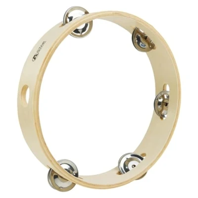 Image of A Star 8 inch/20cm Handheld Wooden Headless Tambourine, Traditional Single Jingle Bell Row