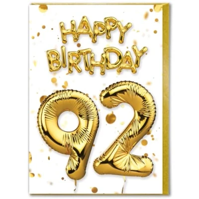 Image of Brainbox Candy 92nd Birthday Card Age 92 Beautiful White Gold Foil Effect Cards For Him Her Men Women Friends