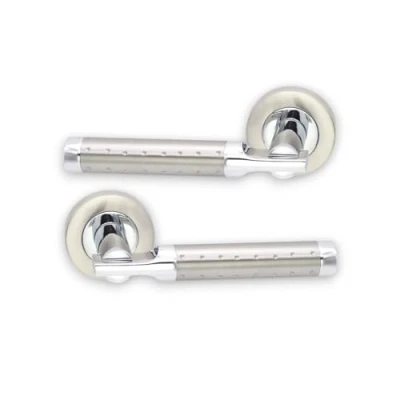 Image of Infinity Decor Pair of Dual Tone Layton Straight Lever on Round Rose Zinc Door Handles Set Sprung Pull for Interior &amp; Exterior Use