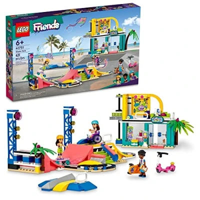 Image of LEGO 41751 Friends Skate Park, Skateboard Toys for Kids, Girls and Boys Aged 6 Plus, Mini Doll Playset with Toy Scooter Wheelchair, Birthday Gift Idea, 2023 Characters