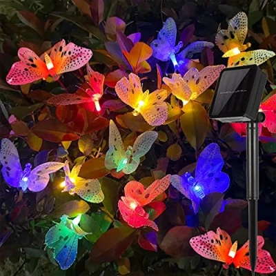Image of ZVO Solar String Lights Garden Outdoor, 12 LED Butterfly Lights, 8 Modes Powered Fairy Butterflies Ornaments Lighting, Decorative Waterproof Lamp for Gazebo Patio Tree Christmas