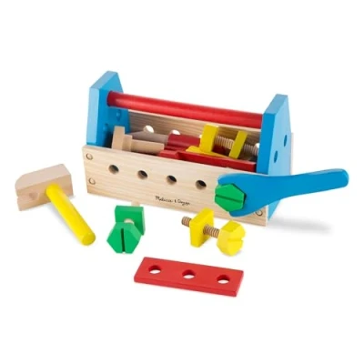 Image of Melissa &amp; Doug Take Along Tool Kit, Construction, Building set, Pretend play, Develop hand eye coordination skills, Counting and sorting, Colour recognition, 3+, Gift for Boy or Girl
